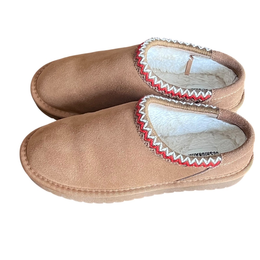 Women's Cushionaire‎ Faux Suede Slippers 7.5 Brown Cozy Lined Loafer Shoes